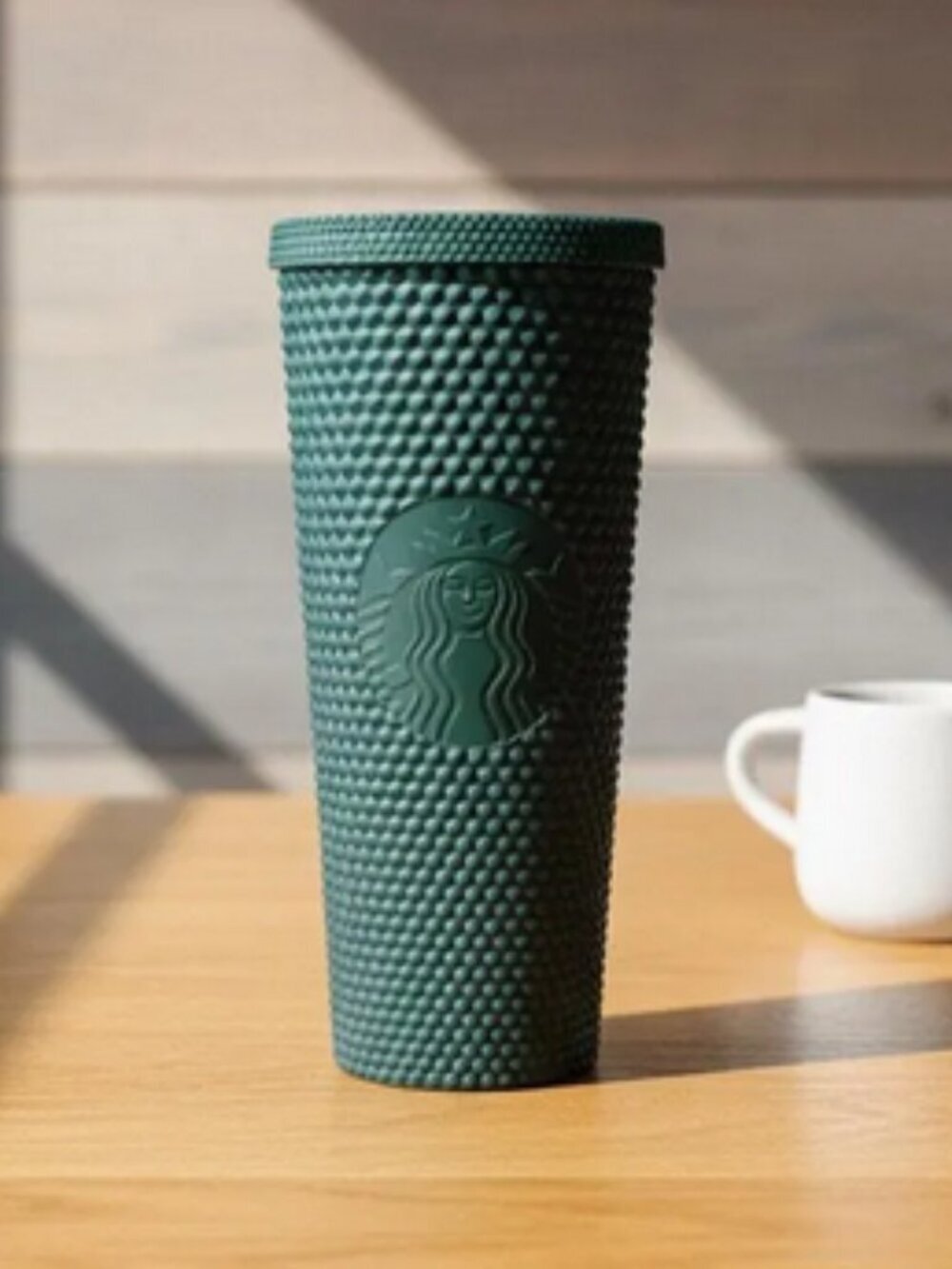 NWT Starbucks Matte Dark Green Studded Spiked Venti Tumbler Cold Cup Grid